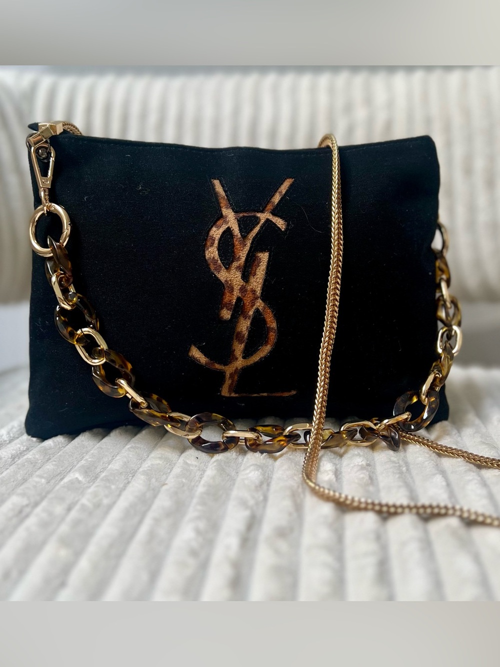 Yves Saint Laurent Vintage Converted Velvet Leopard Beauty Bag to Purse